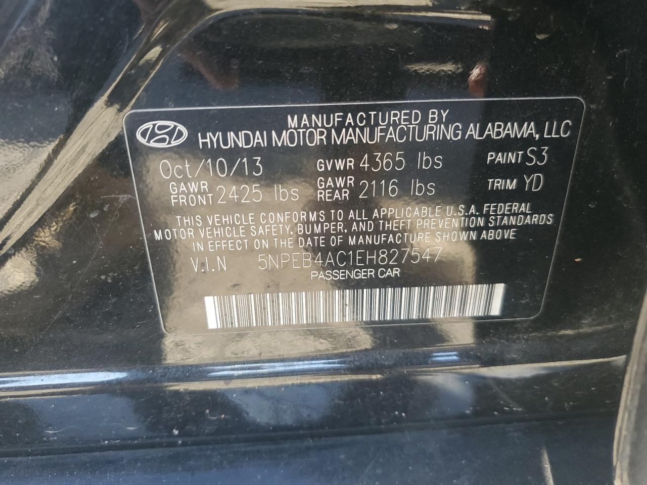 2014 Hyundai Sonata Gls VIN: 5NPEB4AC1EH827547 Lot: 73346584