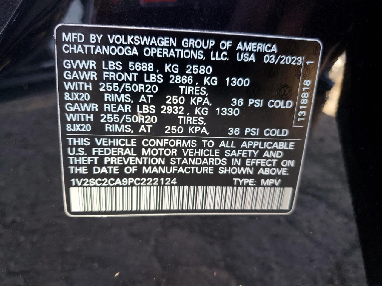 VIN 1V2SC2CA9PC222124 2023 VOLKSWAGEN ATLAS no.13