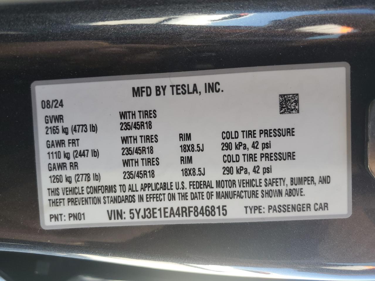 VIN 5YJ3E1EA4RF846815 2024 TESLA MODEL 3 no.12