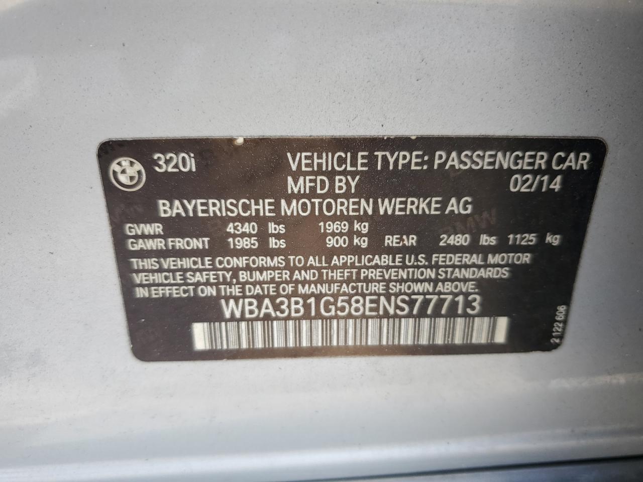 2014 BMW 320 I VIN: WBA3B1G58ENS77713 Lot: 77271874