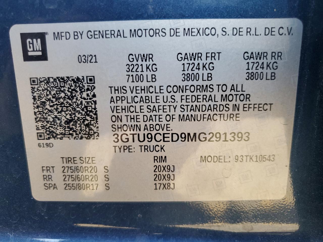 3GTU9CED9MG291393 2021 GMC Sierra K1500 Elevation