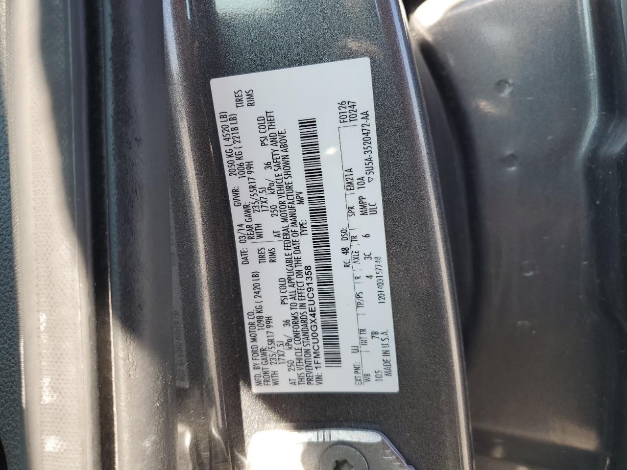 VIN 1FMCU0GX4EUC91358 2014 FORD ESCAPE no.13