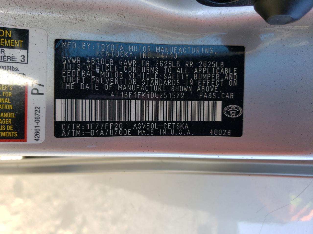 VIN 4T1BF1FK4DU251572 2013 TOYOTA CAMRY no.12