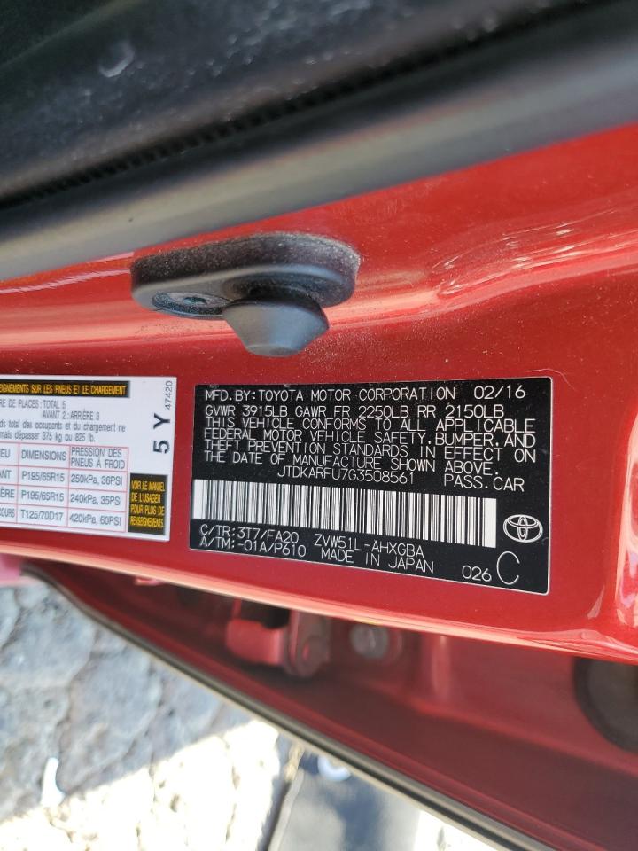 2016 Toyota Prius VIN: JTDKARFU7G3508561 Lot: 73749654