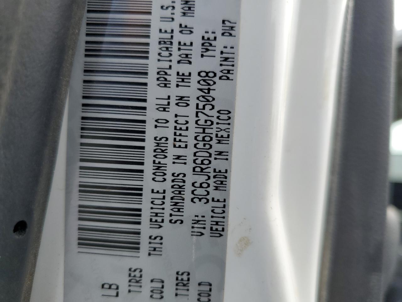 2017 Ram 1500 St VIN: 3C6JR6DG6HG750408 Lot: 74663574