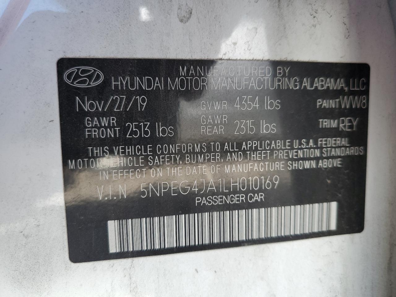 5NPEG4JA1LH010169 2020 Hyundai Sonata Se