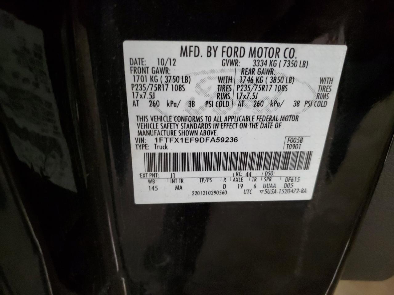 1FTFX1EF9DFA59236 2013 Ford F150 Super Cab