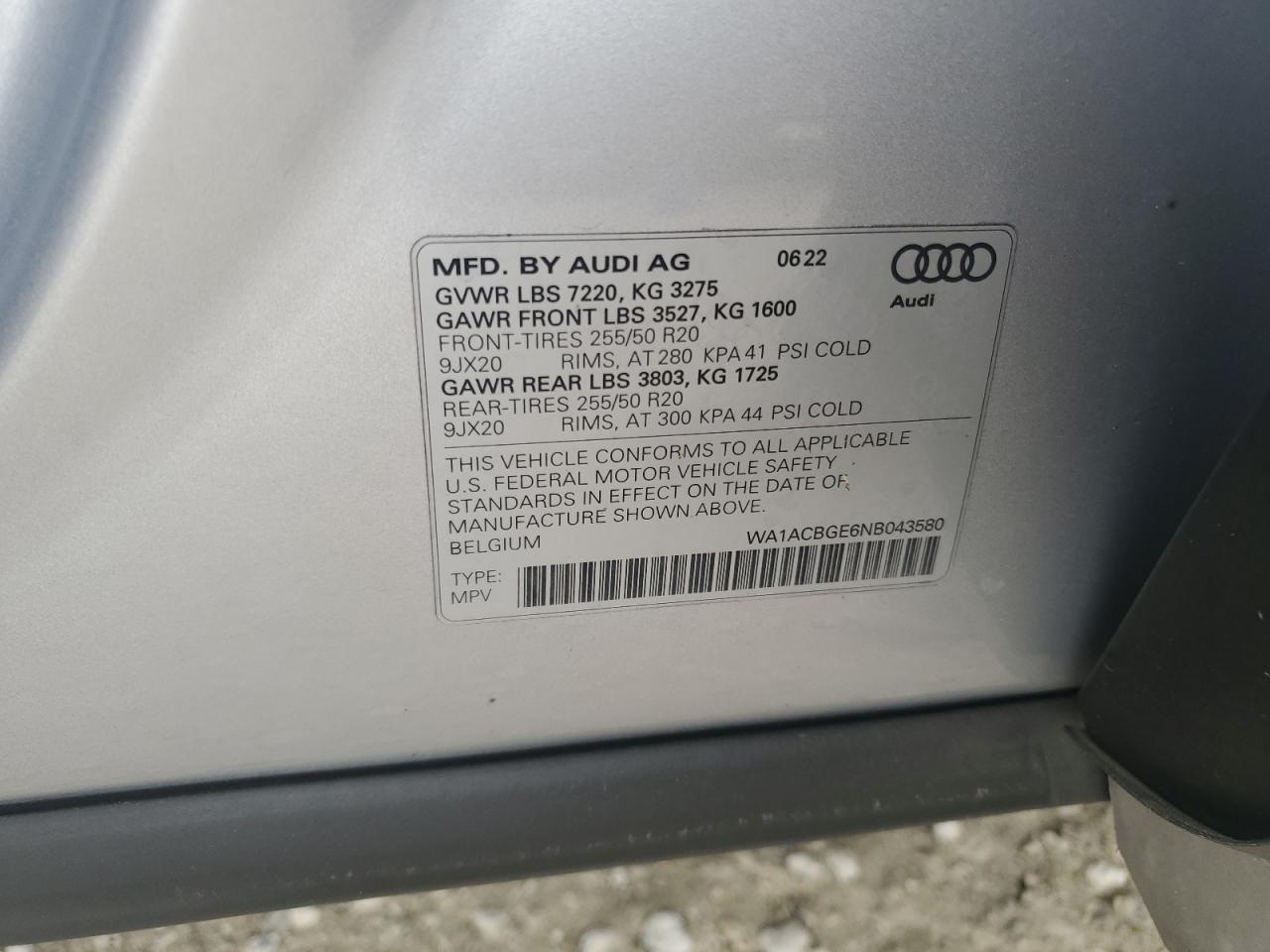 WA1ACBGE6NB043580 2022 Audi E-Tron S Premium Plus