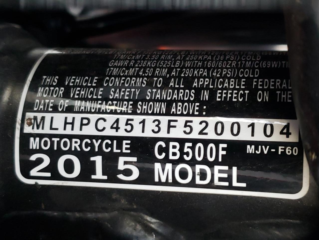 MLHPC4513F5200104 2015 Honda Cb500 F