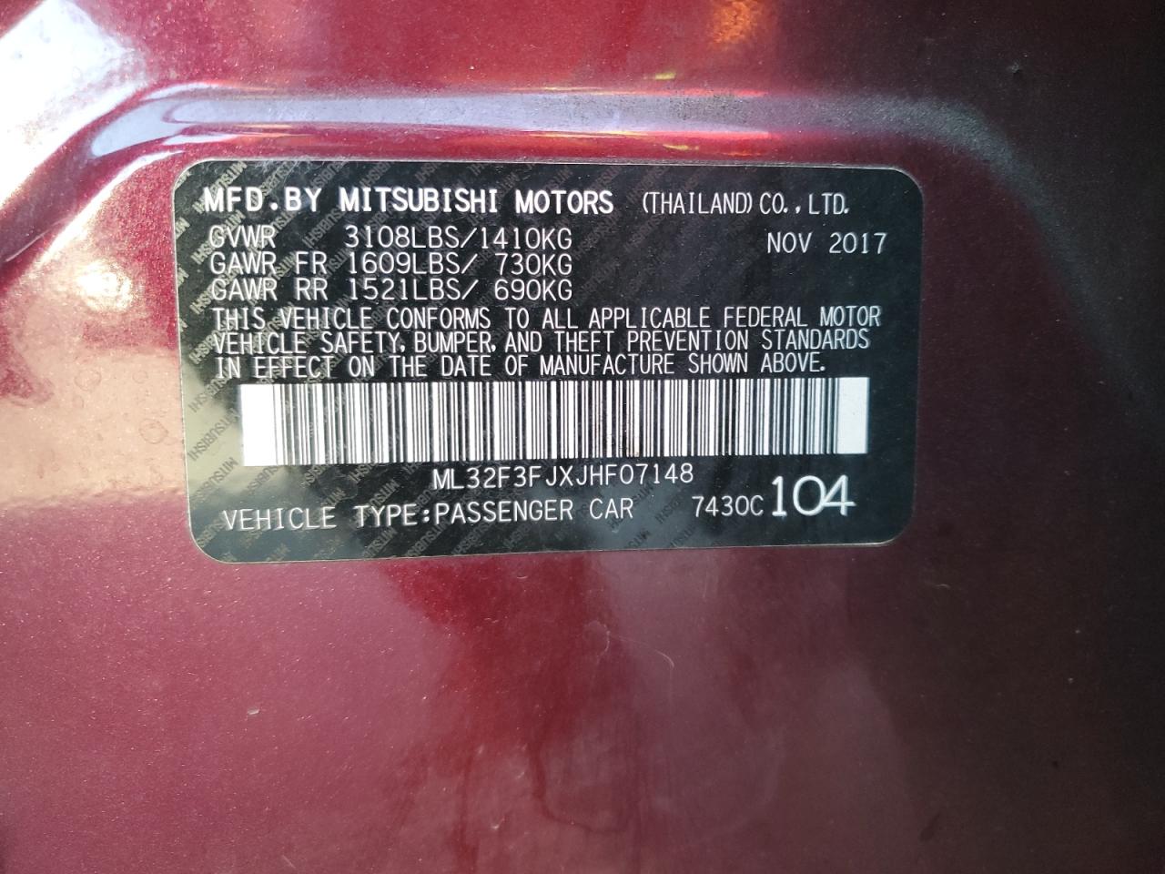 ML32F3FJXJHF07148 2018 Mitsubishi Mirage G4 Es