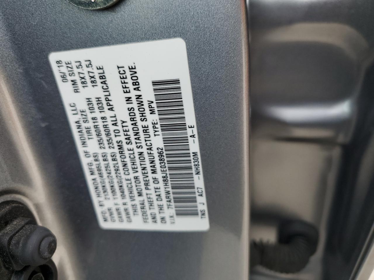 7FARW1H88JE038962 2018 Honda Cr-V Exl