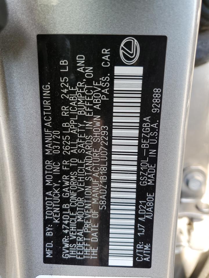 58ADZ1B18LU072293 2020 Lexus Es 350