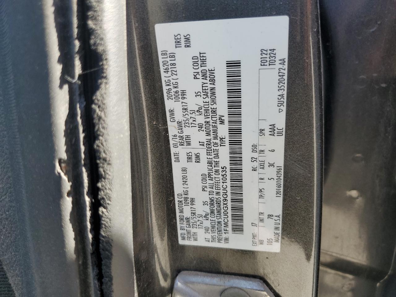 1FMCU0GX9GUC10535 2016 Ford Escape Se