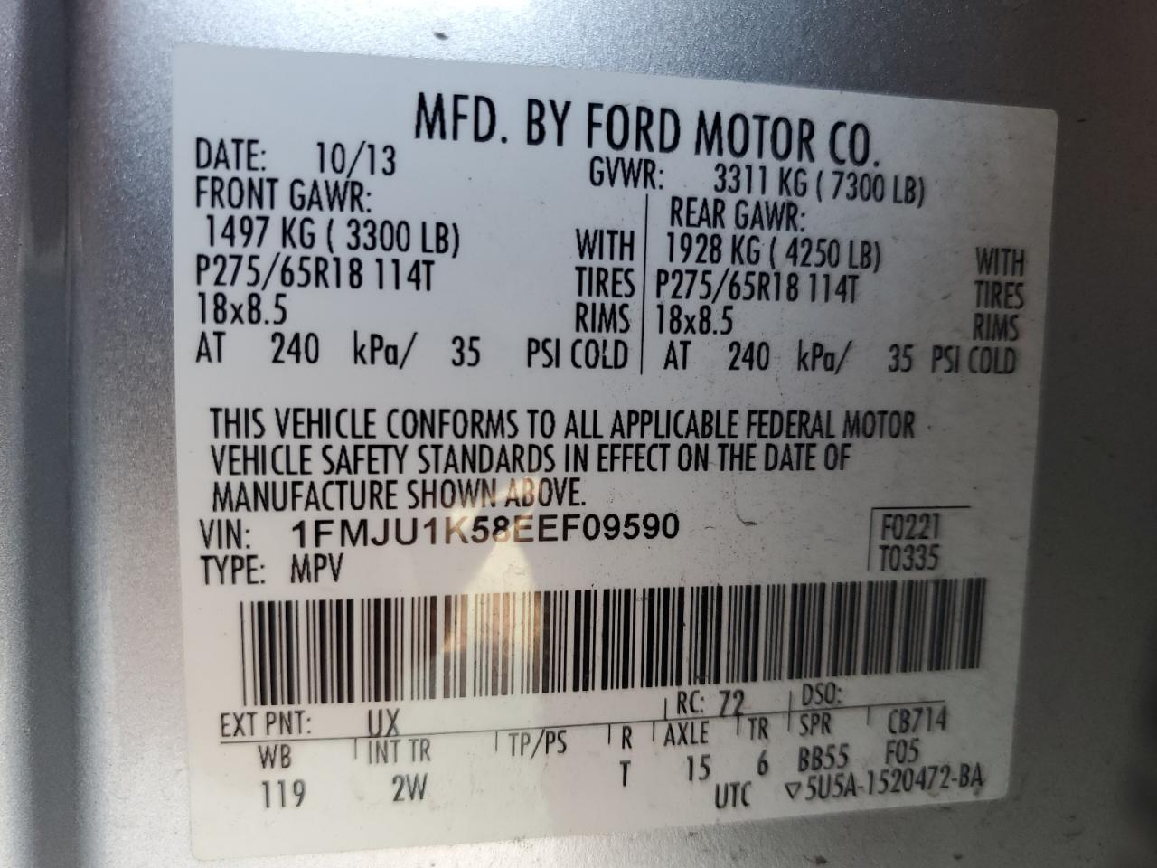 1FMJU1K58EEF09590 2014 Ford Expedition Limited