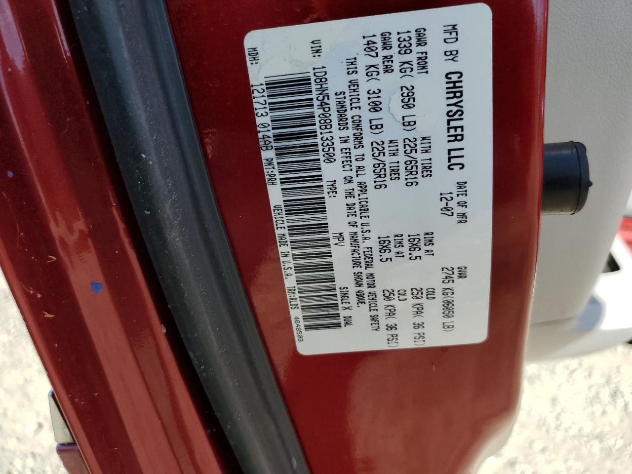 2008 Dodge Grand Caravan Sxt VIN: 1D8HN54P08B133500 Lot: 75343714