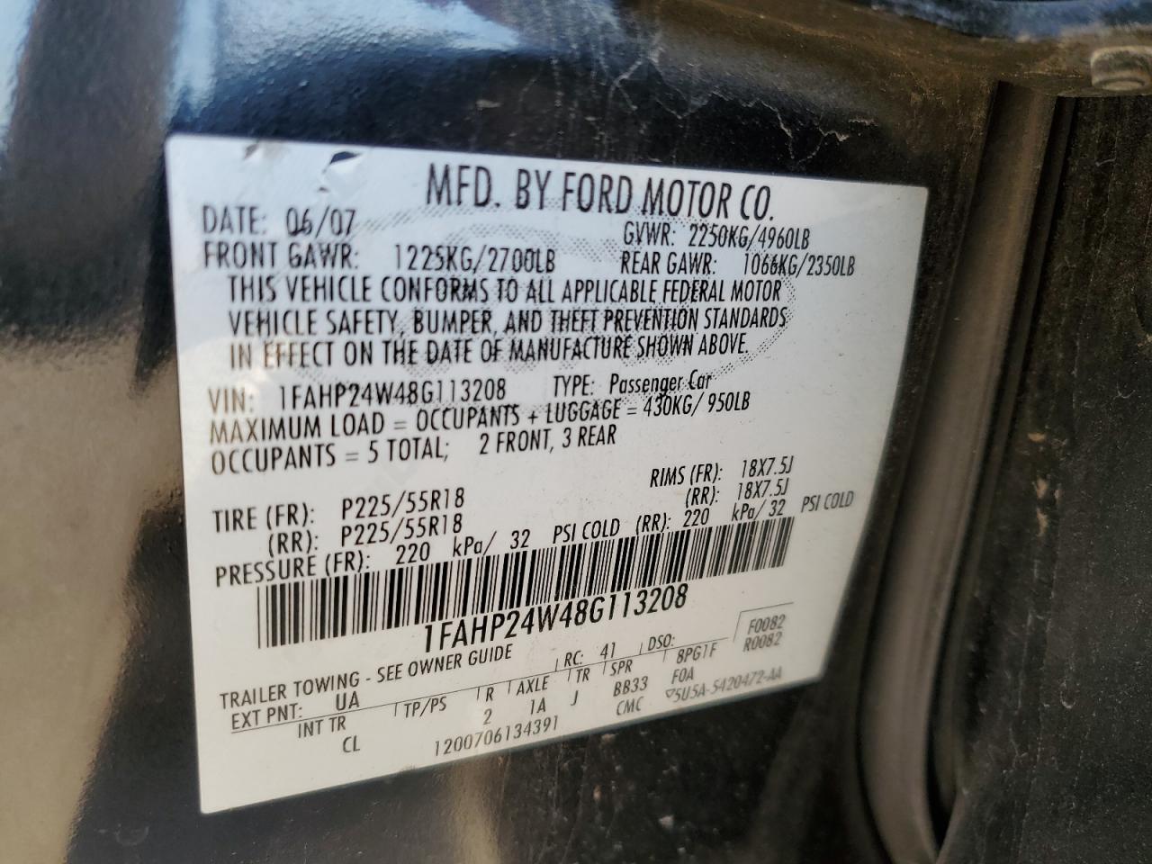 1FAHP24W48G113208 2008 Ford Taurus Sel