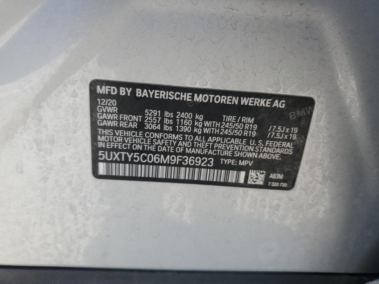 VIN 5UXTY5C06M9F36923 2021 BMW X3 no.13