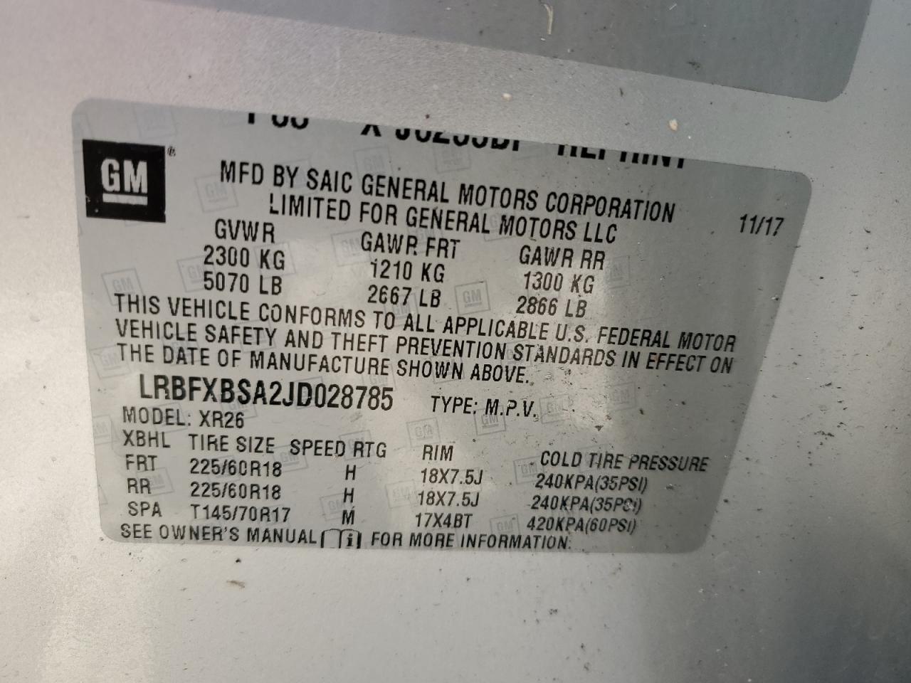 LRBFXBSA2JD028785 2018 Buick Envision Preferred