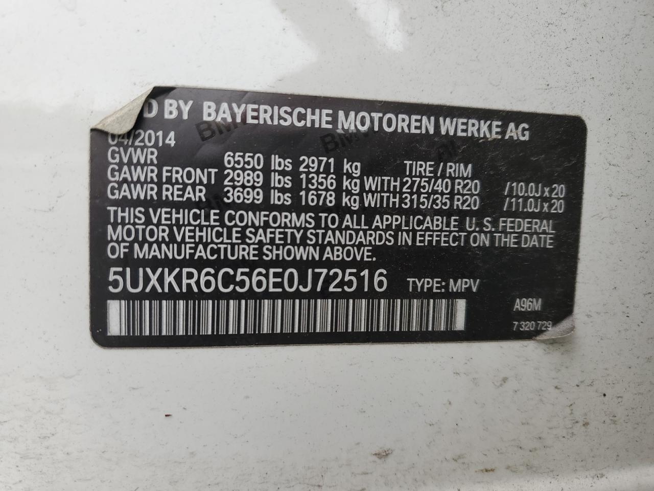 2014 BMW X5 xDrive50I VIN: 5UXKR6C56E0J72516 Lot: 76838874