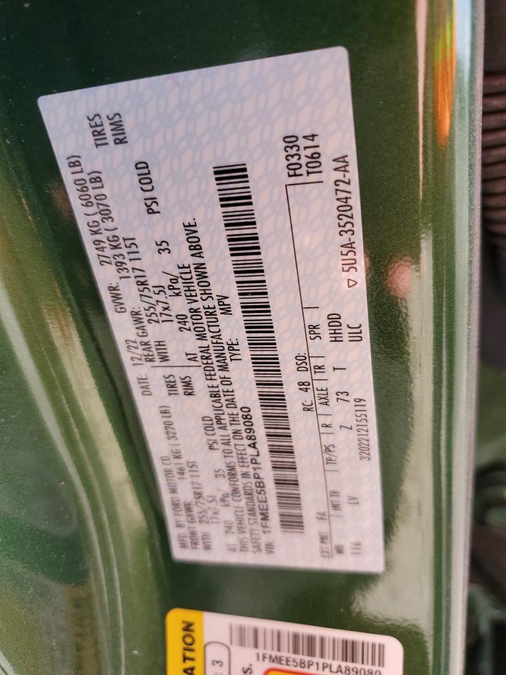 2023 Ford Bronco Base VIN: 1FMEE5BP1PLA89080 Lot: 77663394