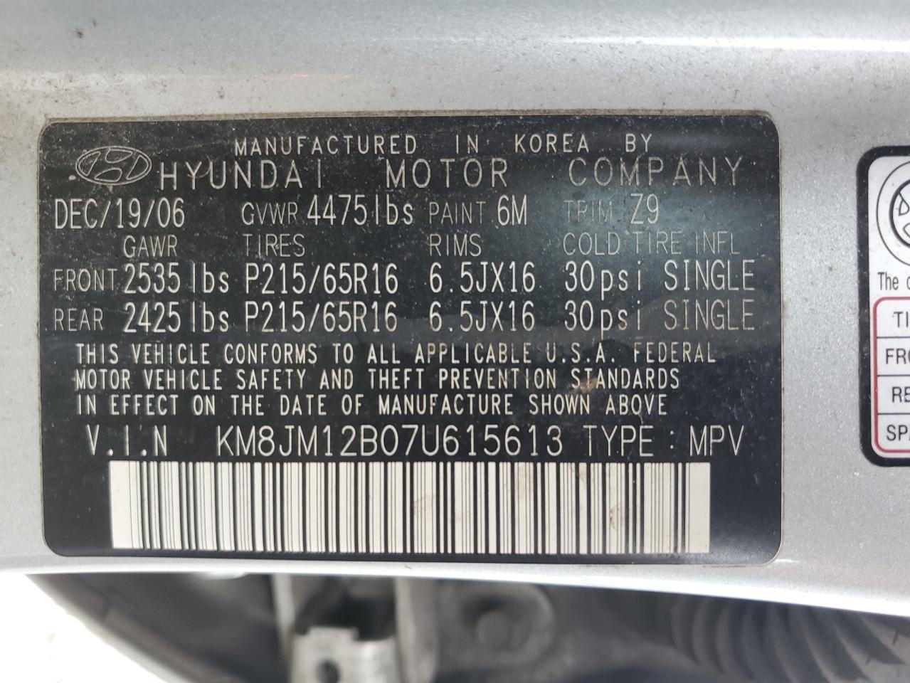 KM8JM12B07U615613 2007 Hyundai Tucson Gls