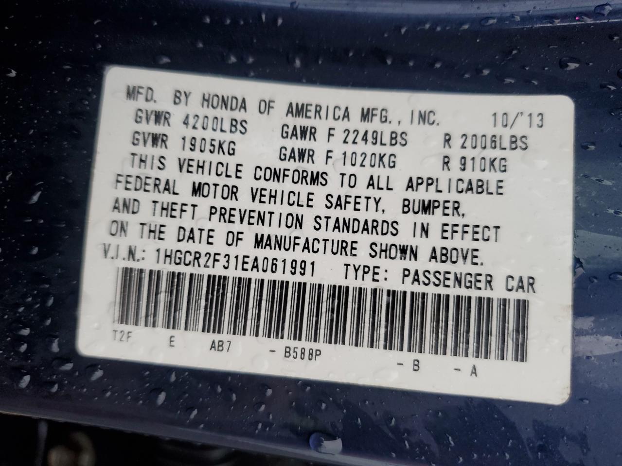 1HGCR2F31EA061991 2014 Honda Accord Lx