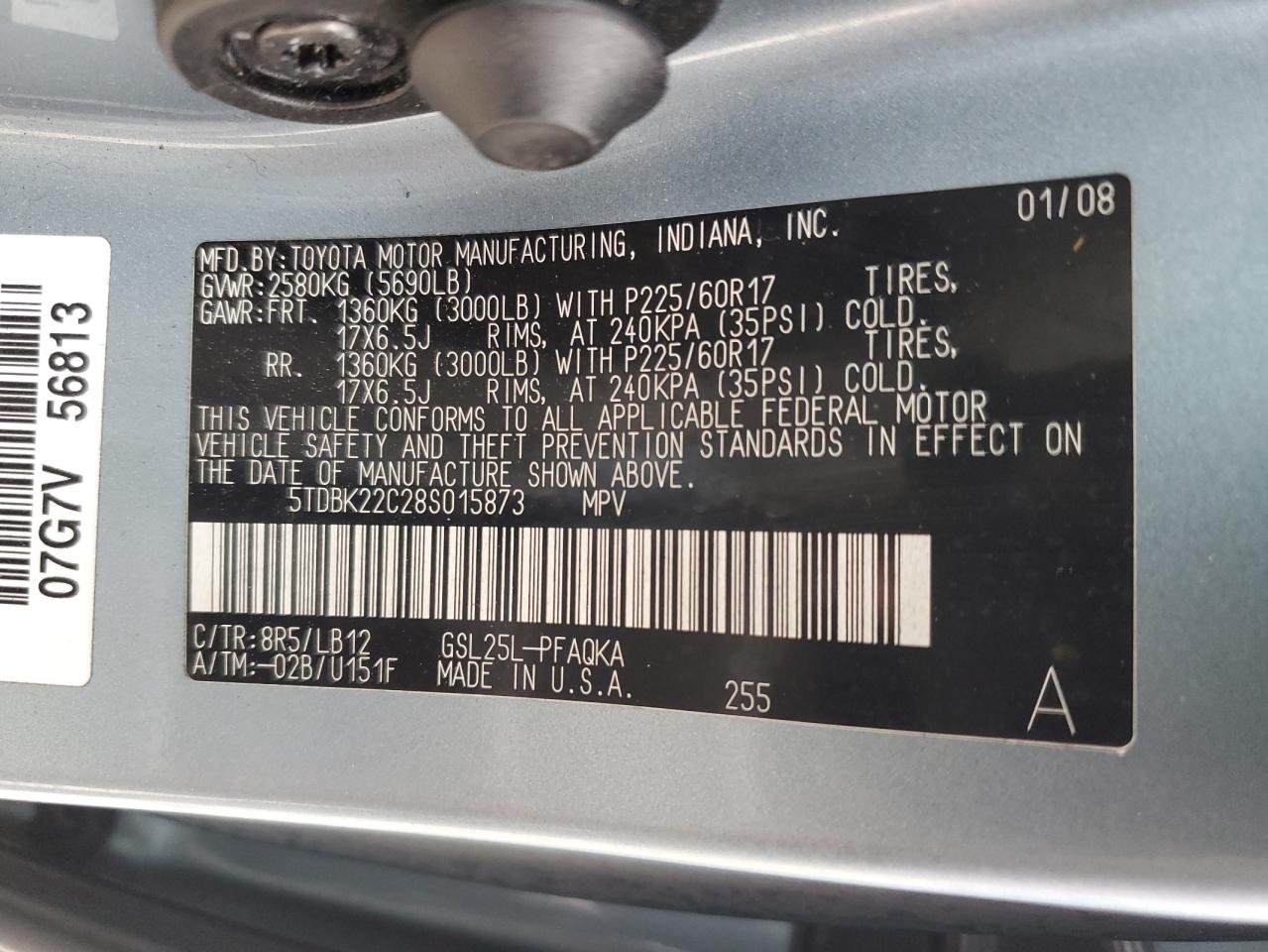 5TDBK22C28S015873 2008 Toyota Sienna Xle