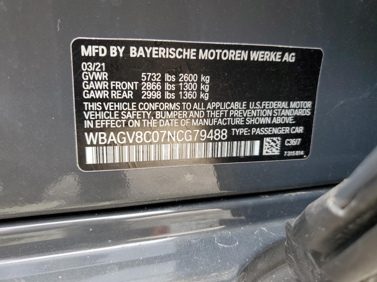 2022 BMW M850Xi VIN: WBAGV8C07NCG79488 Lot: 78054814