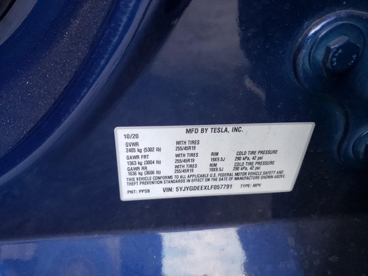 5YJYGDEEXLF057791 2020 Tesla Model Y