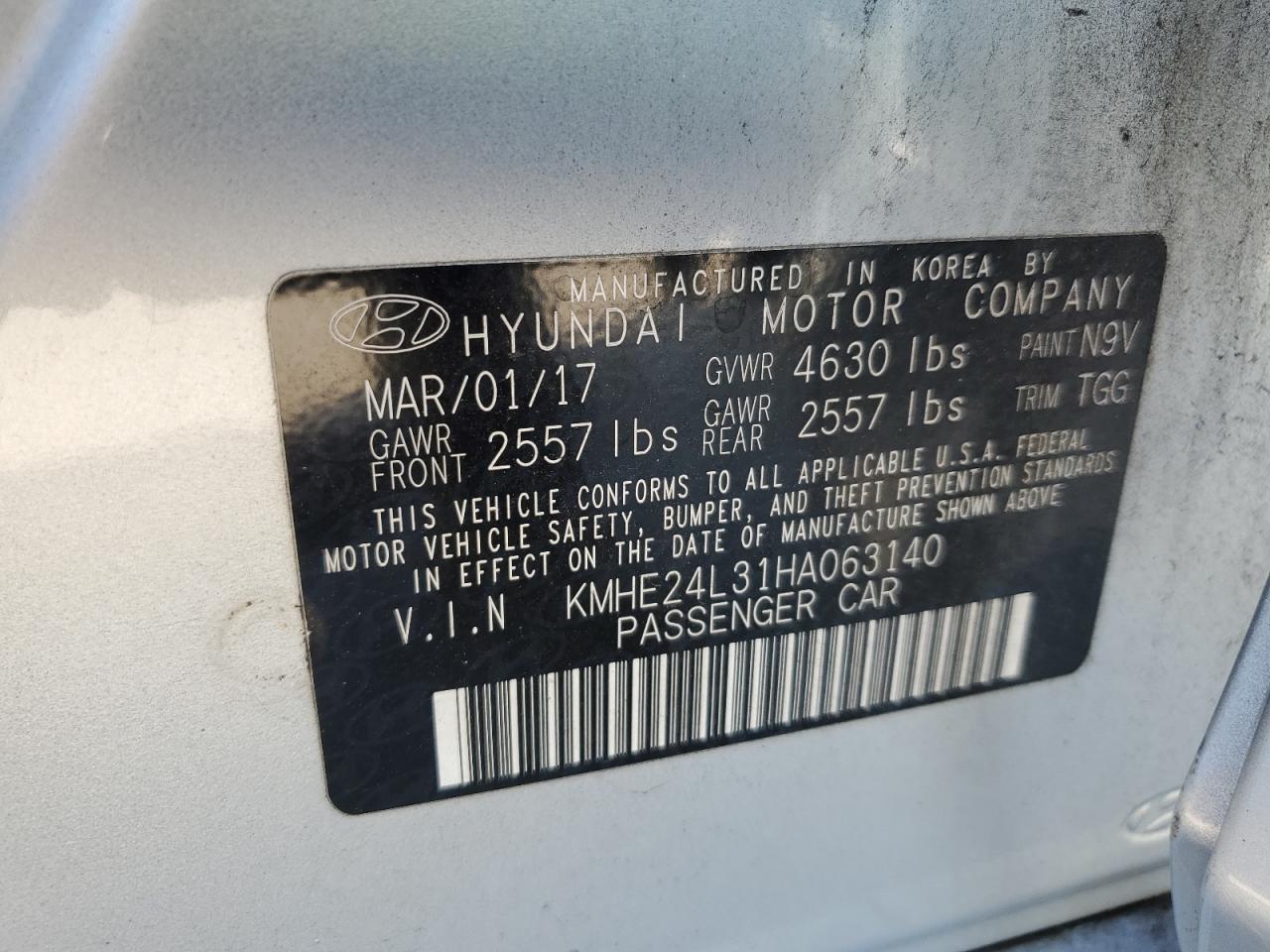 2017 Hyundai Sonata Hybrid VIN: KMHE24L31HA063140 Lot: 76956954