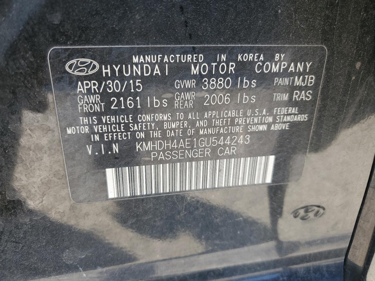 KMHDH4AE1GU544243 2016 Hyundai Elantra Se