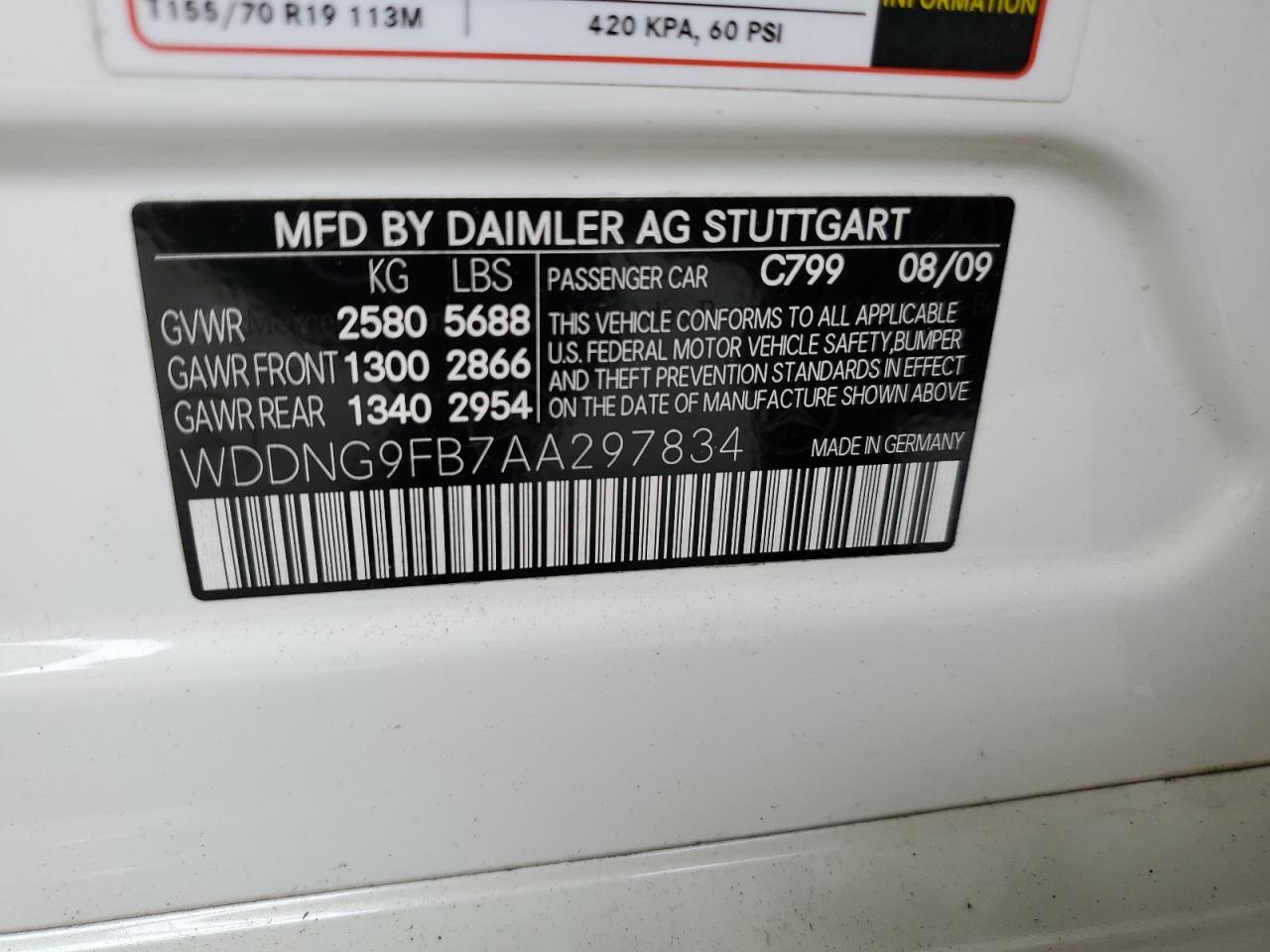 WDDNG9FB7AA297834 2010 Mercedes-Benz S 400