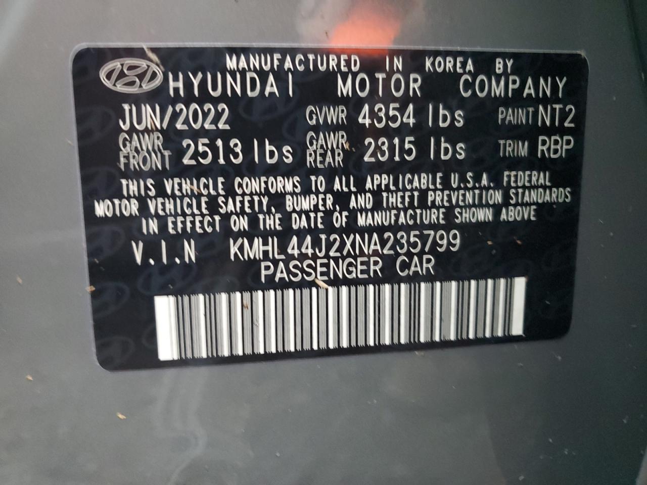 KMHL44J2XNA235799 2022 Hyundai Sonata Sel Plus