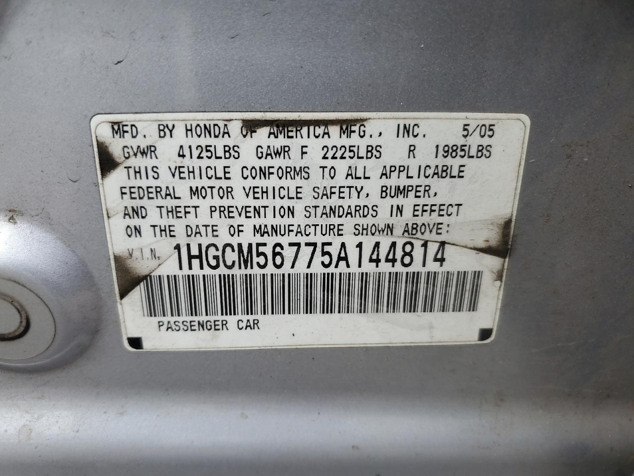 1HGCM56775A144814 2005 Honda Accord Ex