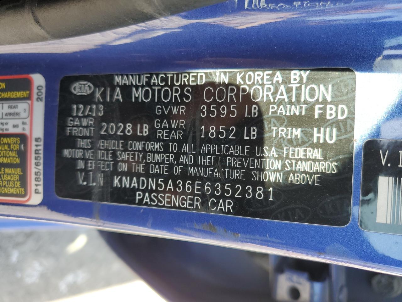 KNADN5A36E6352381 2014 Kia Rio Ex