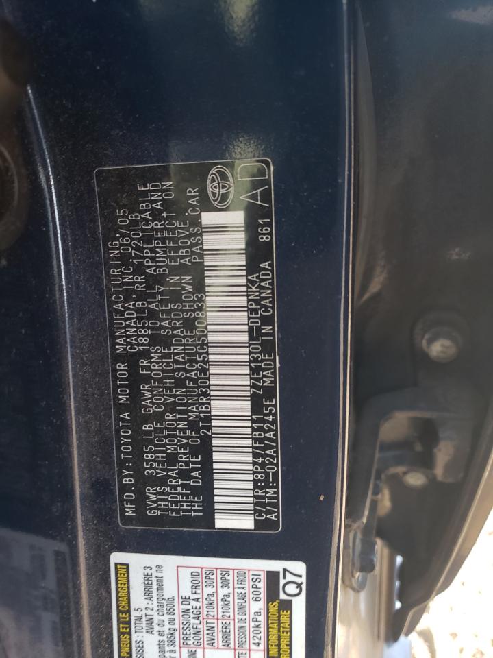 2005 Toyota Corolla Ce VIN: 2T1BR30E25C500833 Lot: 74978434