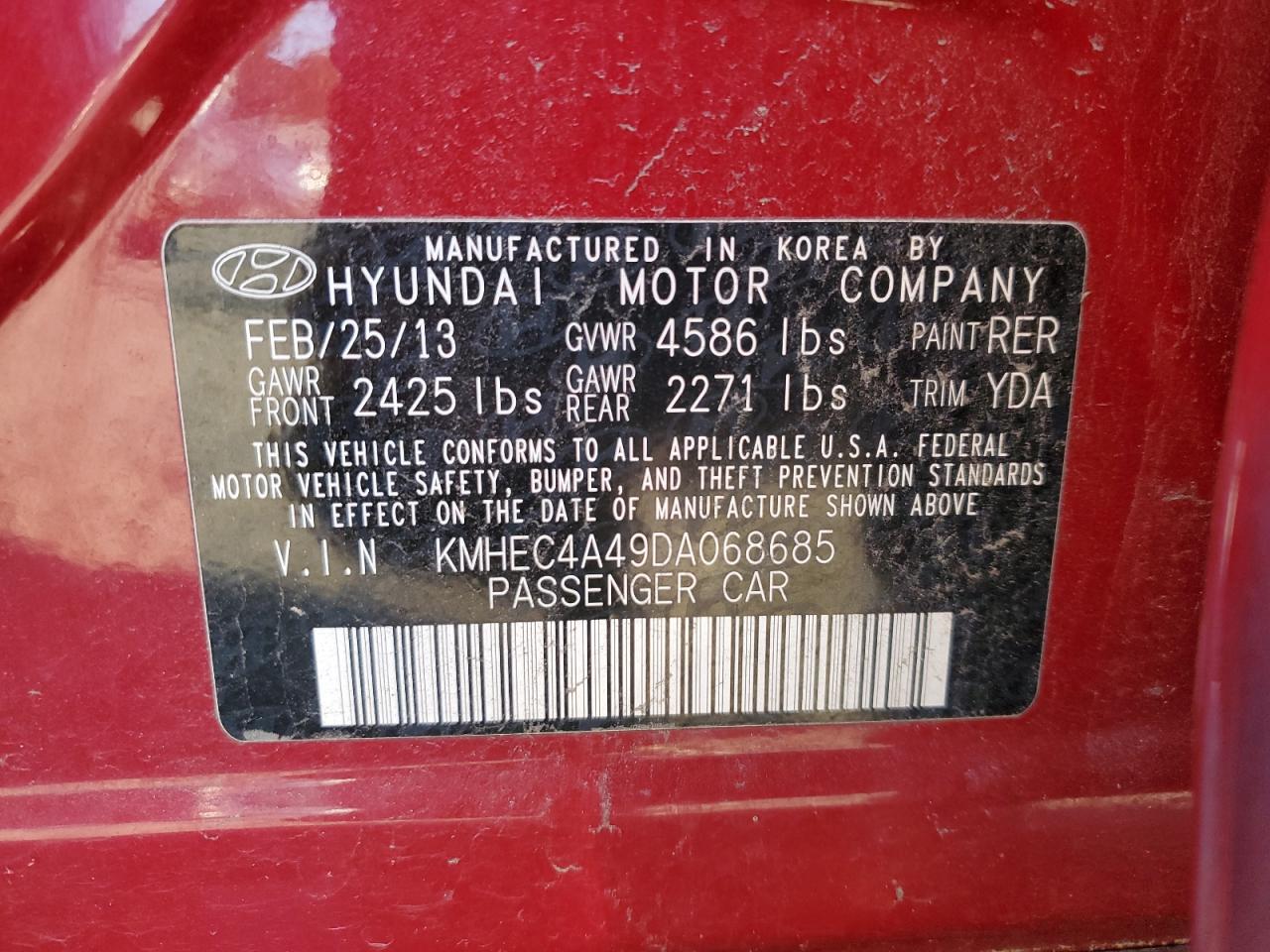 2013 Hyundai Sonata Hybrid VIN: KMHEC4A49DA068685 Lot: 76242854