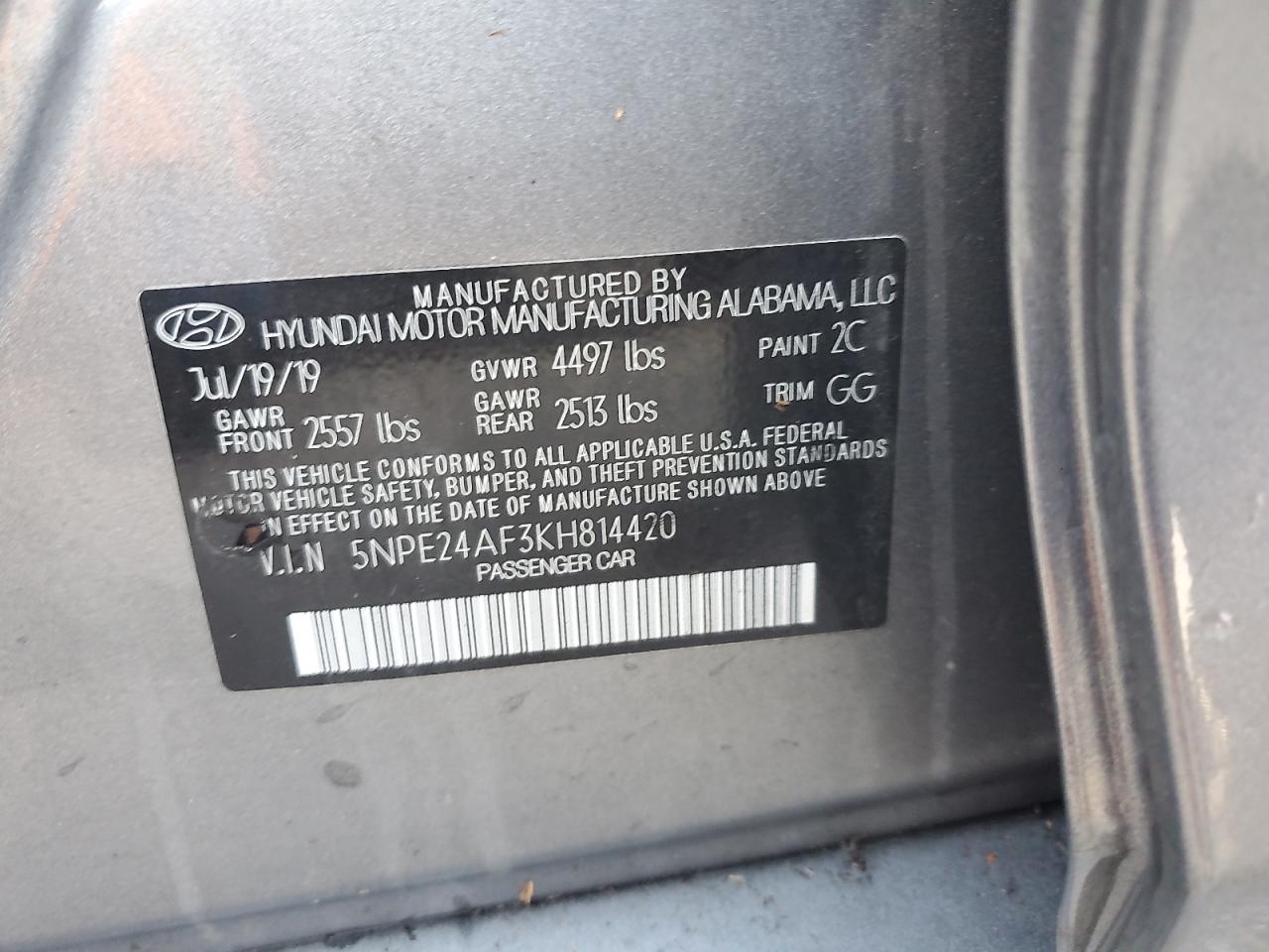 5NPE24AF3KH814420 2019 Hyundai Sonata Se