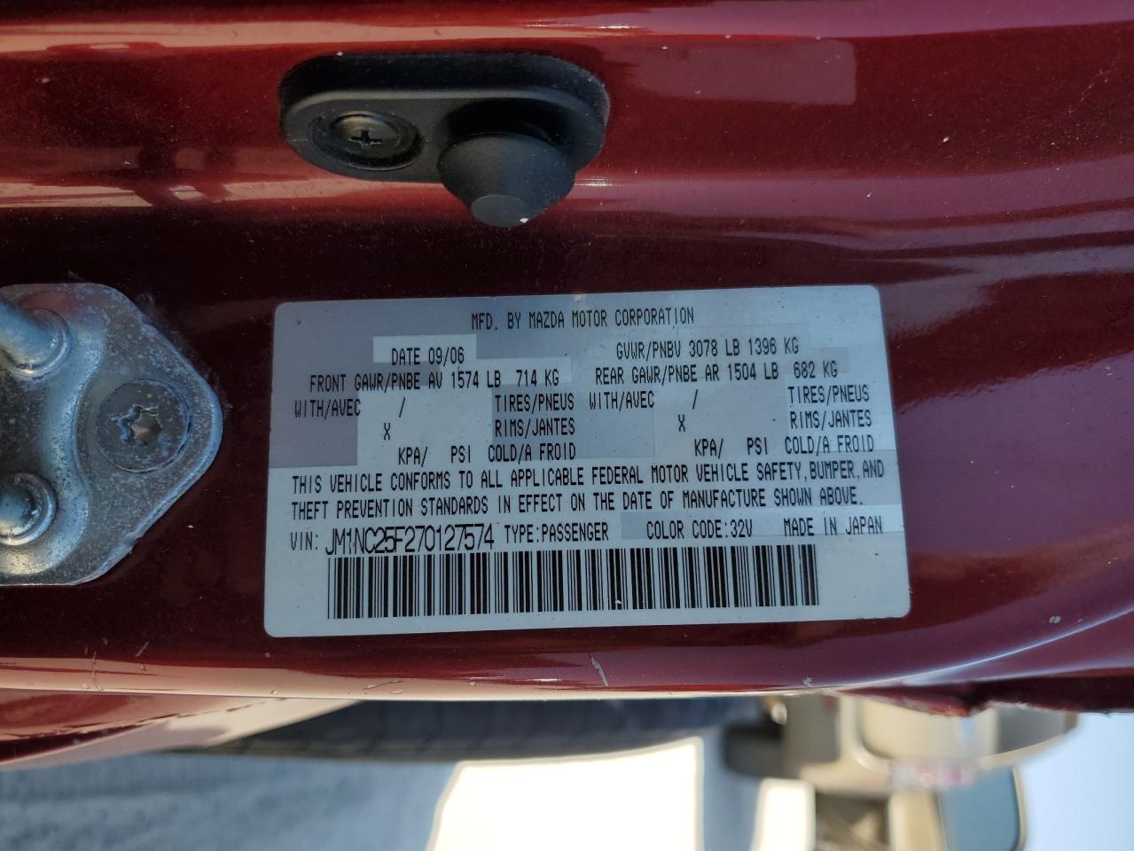 JM1NC25F270127574 2007 Mazda Mx-5 Miata