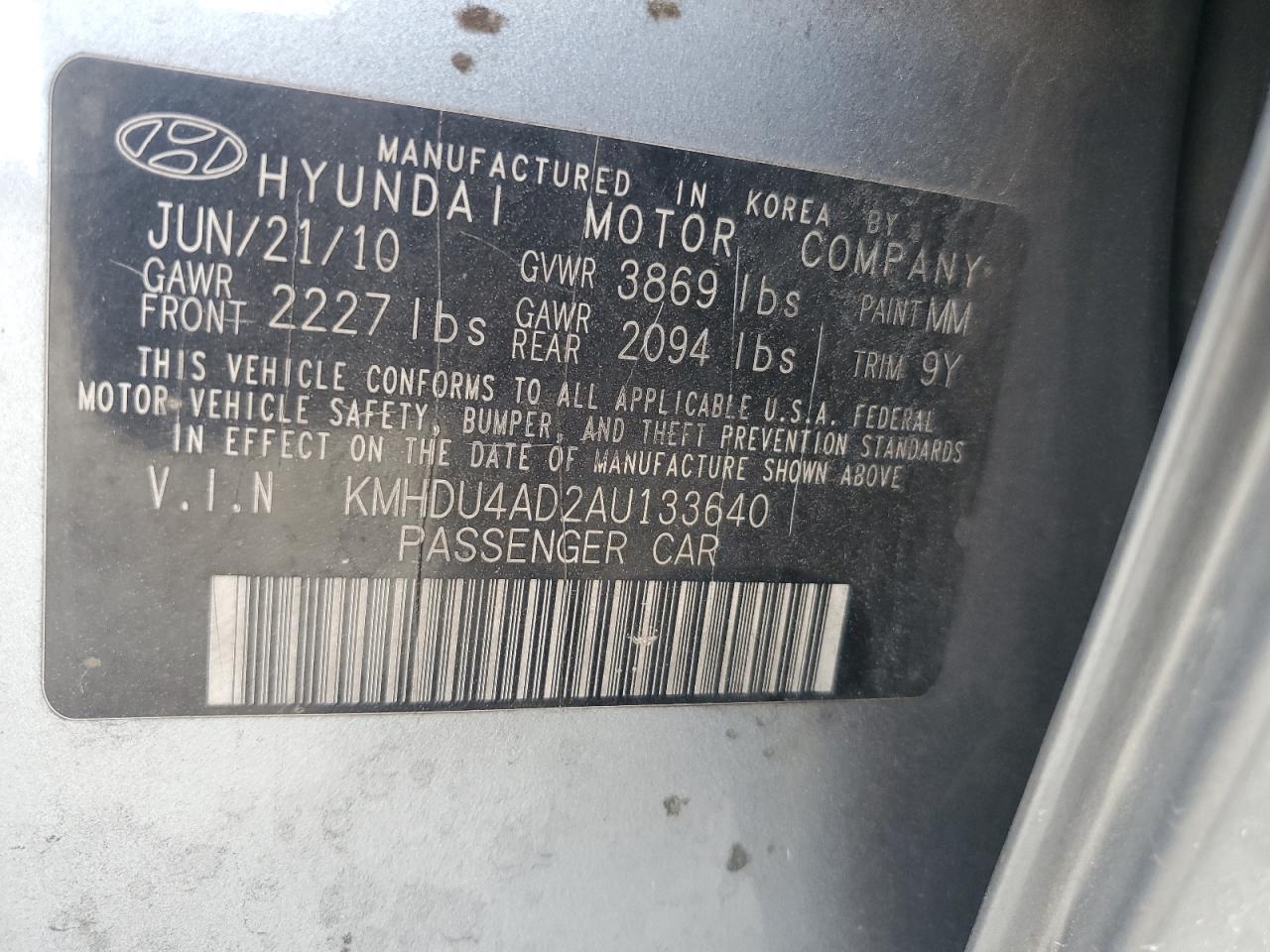 2010 Hyundai Elantra Blue VIN: KMHDU4AD2AU133640 Lot: 78271954