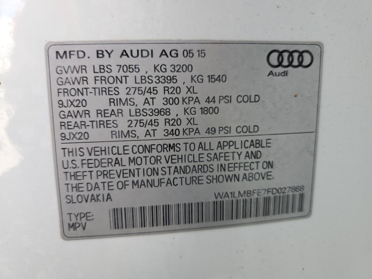 2015 Audi Q7 Tdi Premium Plus VIN: WA1LMBFE7FD027868 Lot: 74768124