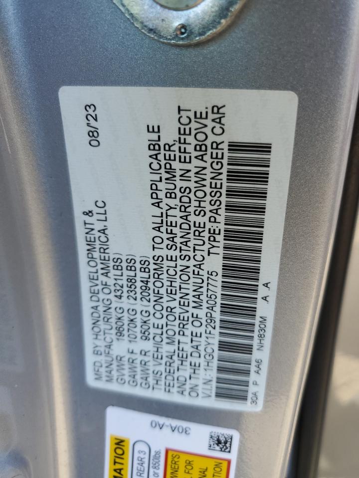 2023 Honda Accord Lx VIN: 1HGCY1F29PA057775 Lot: 76612234