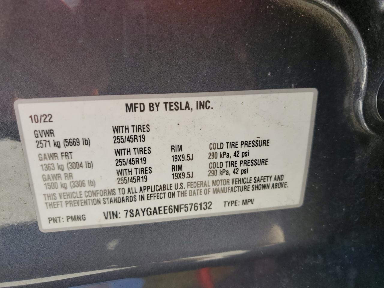 7SAYGAEE6NF576132 2022 Tesla Model Y