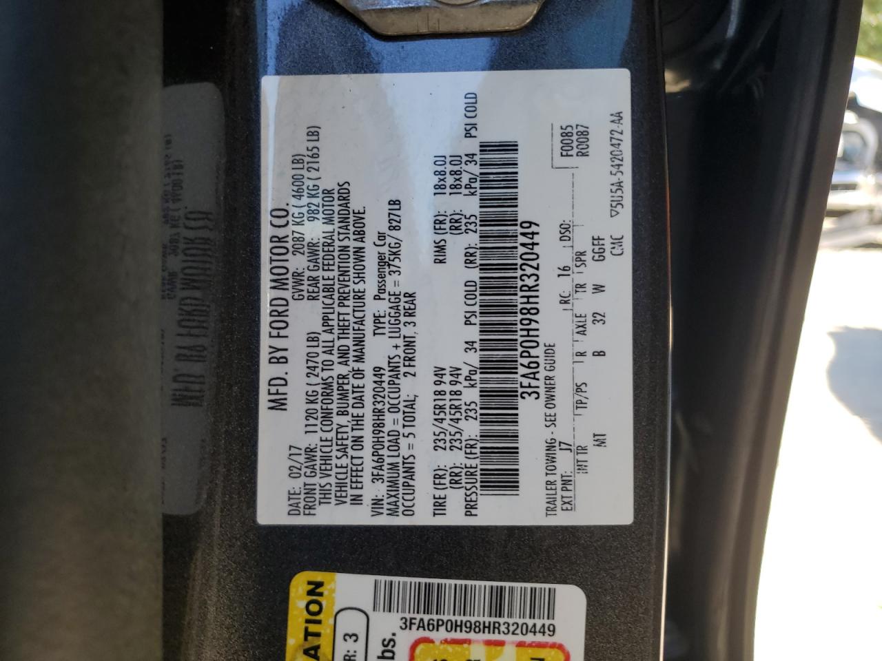 3FA6P0H98HR320449 2017 Ford Fusion Se