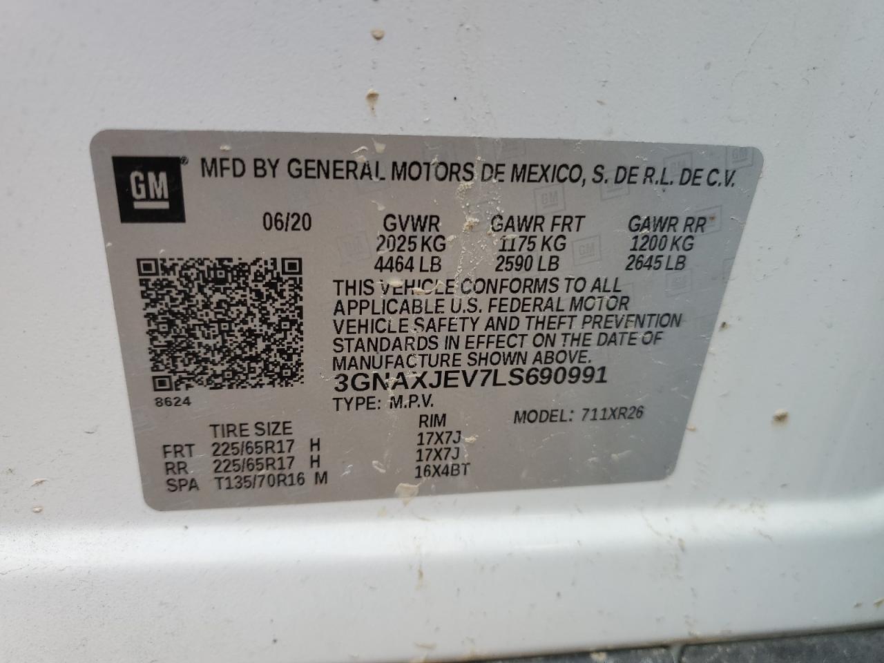 3GNAXJEV7LS690991 2020 Chevrolet Equinox Lt