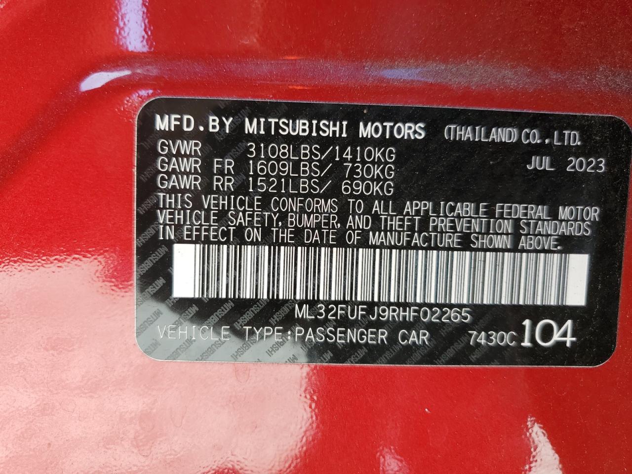 2024 Mitsubishi Mirage G4 Es VIN: ML32FUFJ9RHF02265 Lot: 75227304