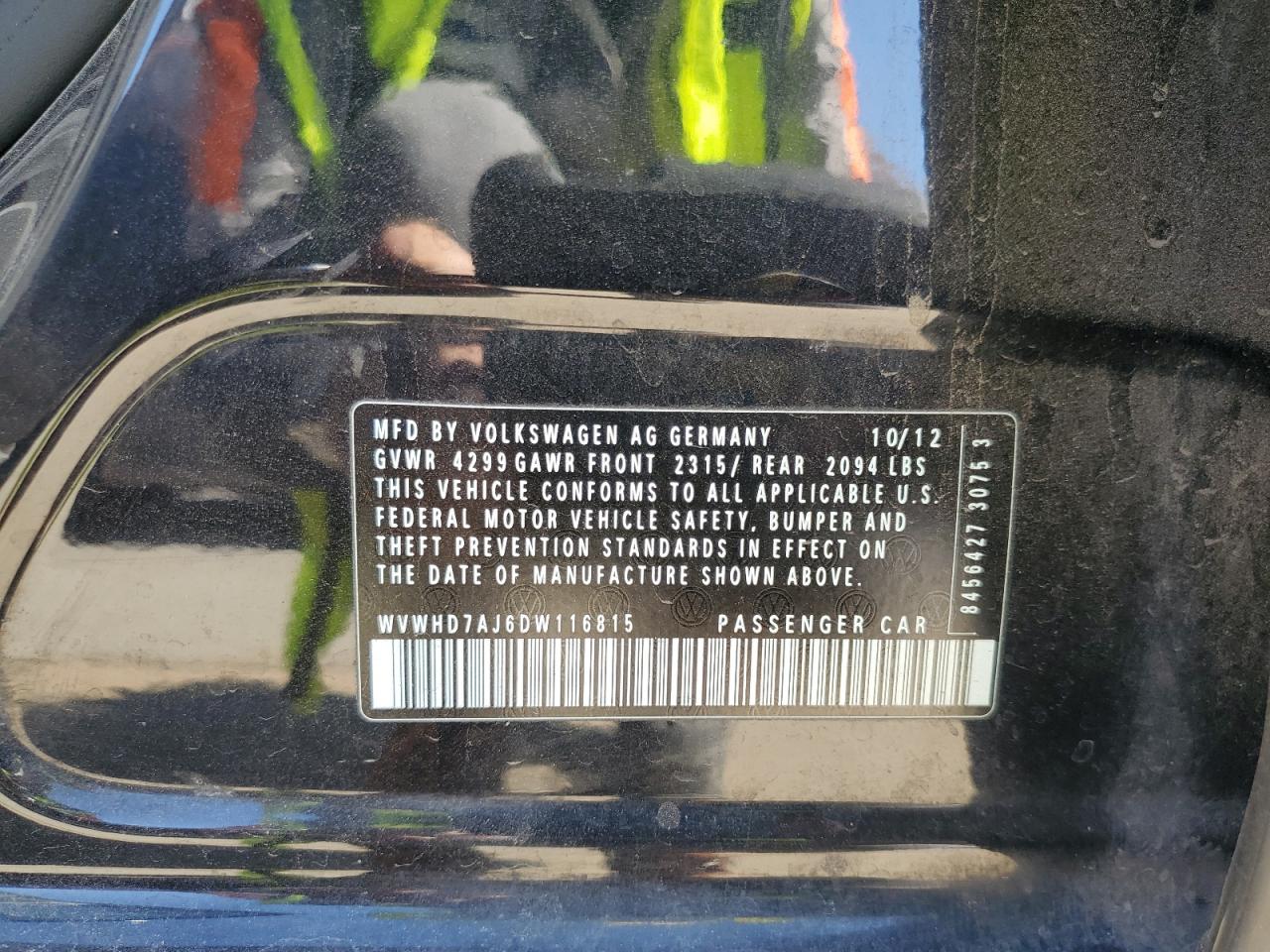 2013 Volkswagen Gti VIN: WVWHD7AJ6DW116815 Lot: 75982484