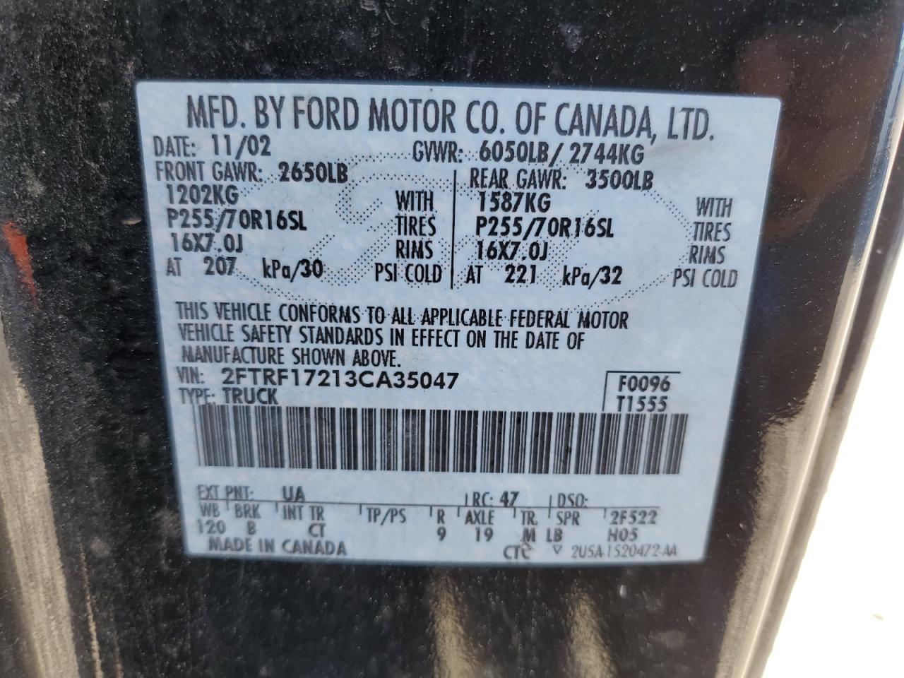 2FTRF17213CA35047 2003 Ford F150