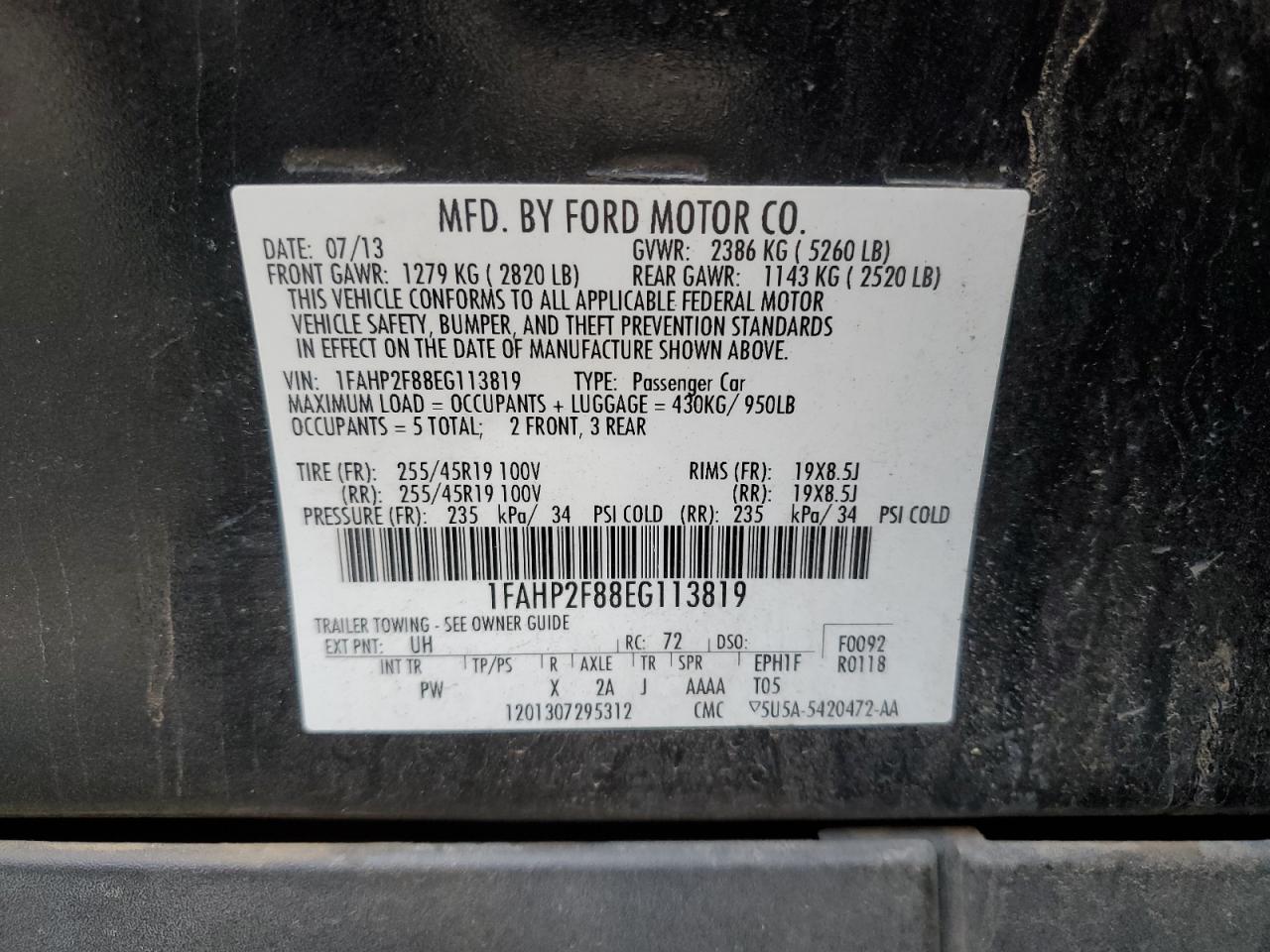 1FAHP2F88EG113819 2014 Ford Taurus Limited