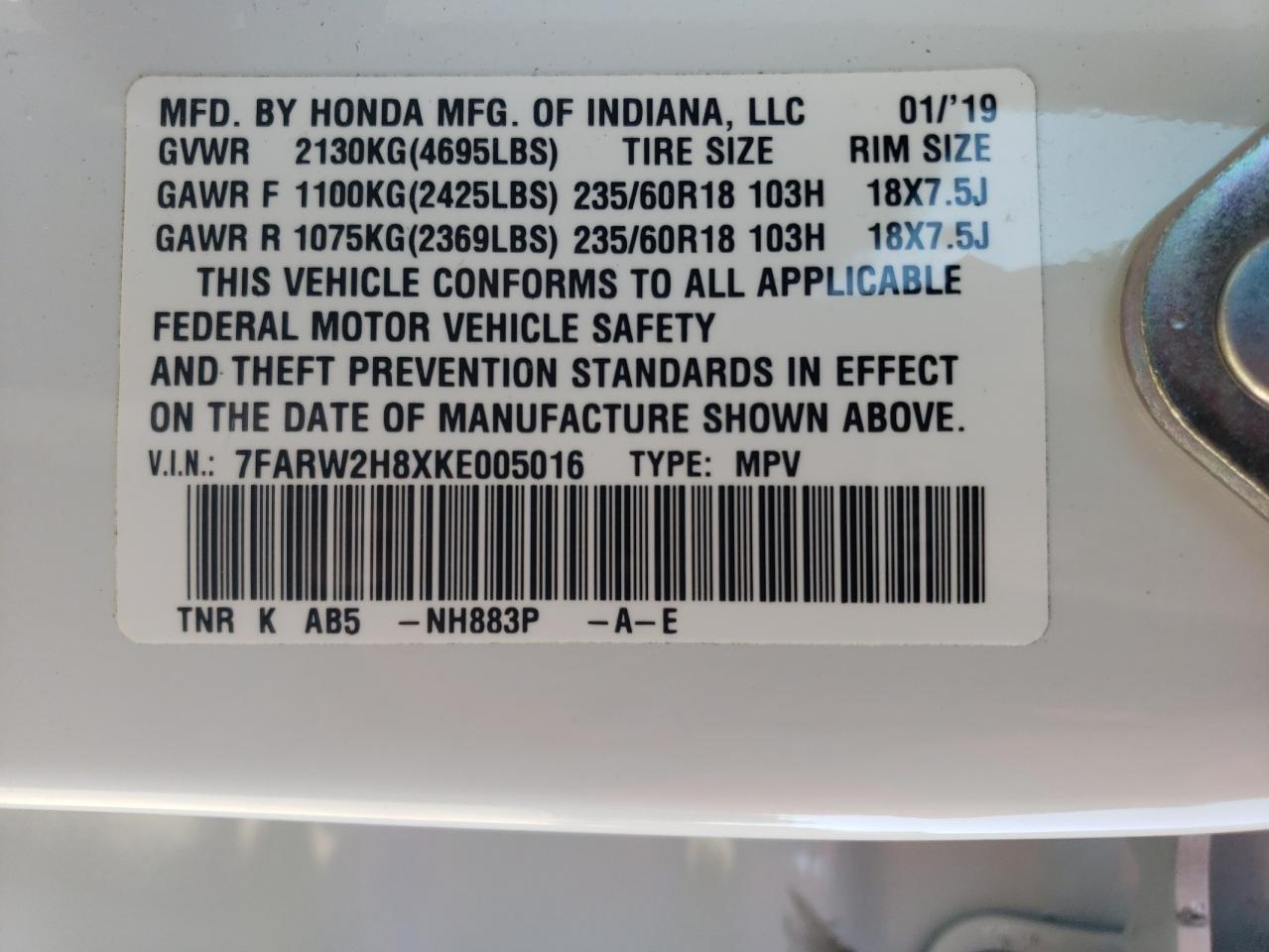 7FARW2H8XKE005016 2019 Honda Cr-V Exl